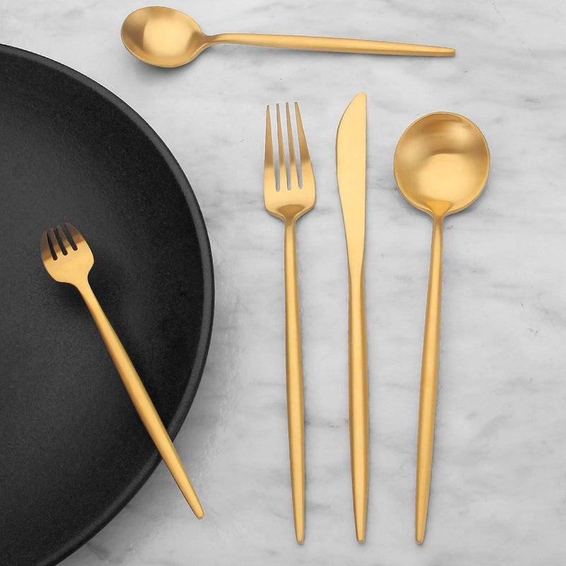 Bettlife Matte Gold Silverware Set Stainless Steel Satin Finish Flatware Cutlery Set for 4, 20-Piece Spoons and Forks Kitchen Utensil Set, Dishwasher Safe (Matte Gold, 20 P) - Image 4